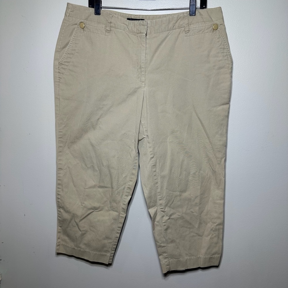 Talbots Women's 14W Beige Flat Front Cropped‎ Casual Straight Leg Pants
